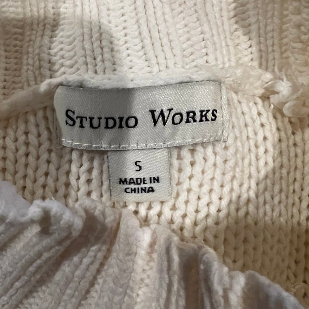 Studio Works Cream & Silver Turtleneck Sparkle Cable Knit Sweater, Size Small - Picture 5 of 7